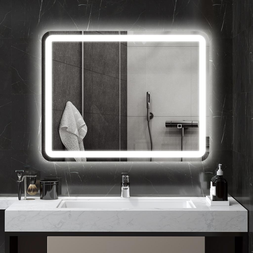 Bathroom Mirror with LED, 70 x 90 cm, 3 Light Colors, Anti-Fog, IP44