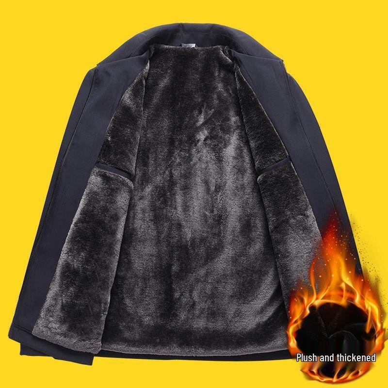 Men's Thickened Plush Jacket: Stylish Autumn/Winter Coat for Middle-Aged and Elderly Men