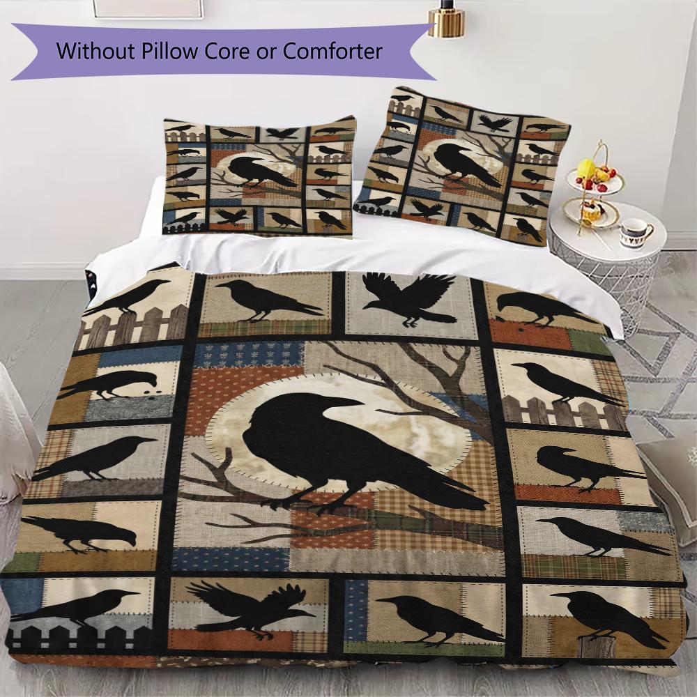 Crow Decoration Pattern Bedding Uilt Set Uilt Cover Pillowcase Home Decoration Birthday Gift (1 * Duvet Cover + 2 * Pillowcase  Without Core)52