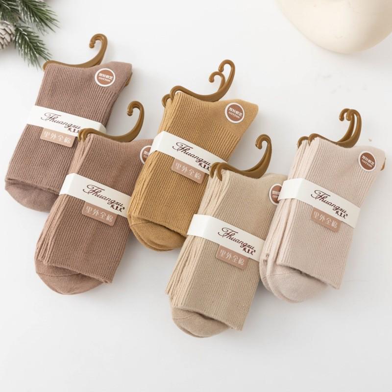 Women's Thickened Cotton Mid-Calf Socks - Warm, Solid Color for Autumn & Winter