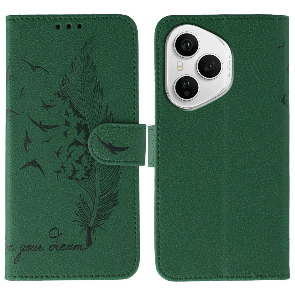 For Honor 400 Pro 5G (Global) Case Feather Imprint PU Leather Wallet Phone Cover