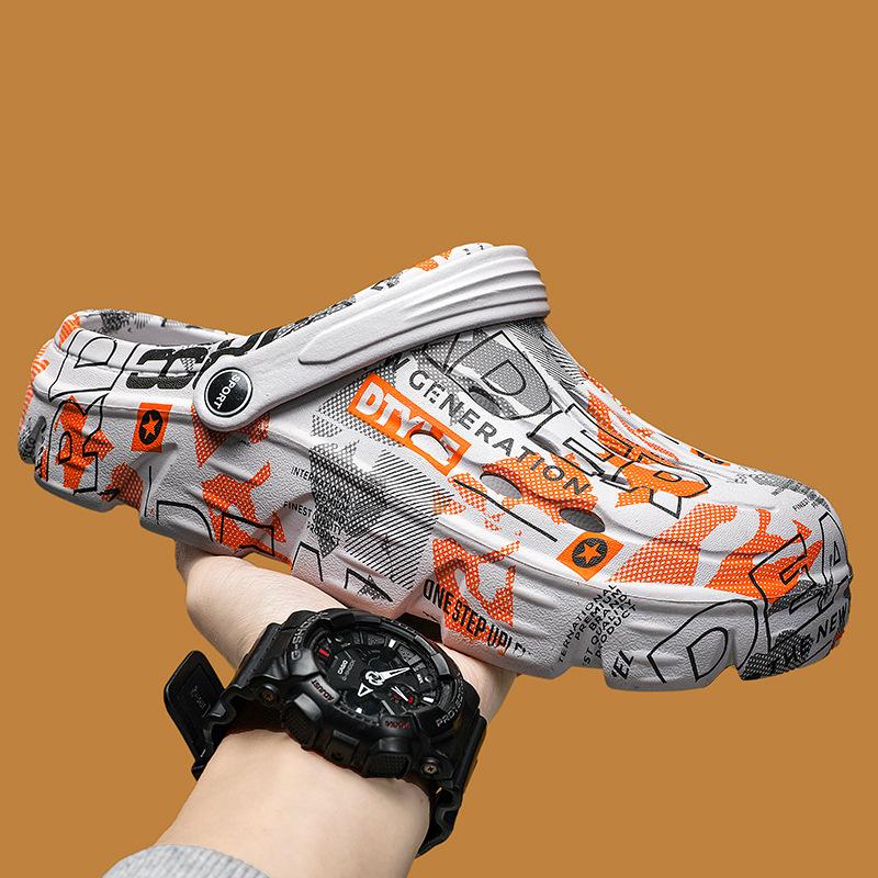 Hole Shoes Men'S Outdoor Beach Sandals Outer Wear Dual-Purpose Non-Slip Wear-Resistant Soft-Soled Bag Head Slippers Men