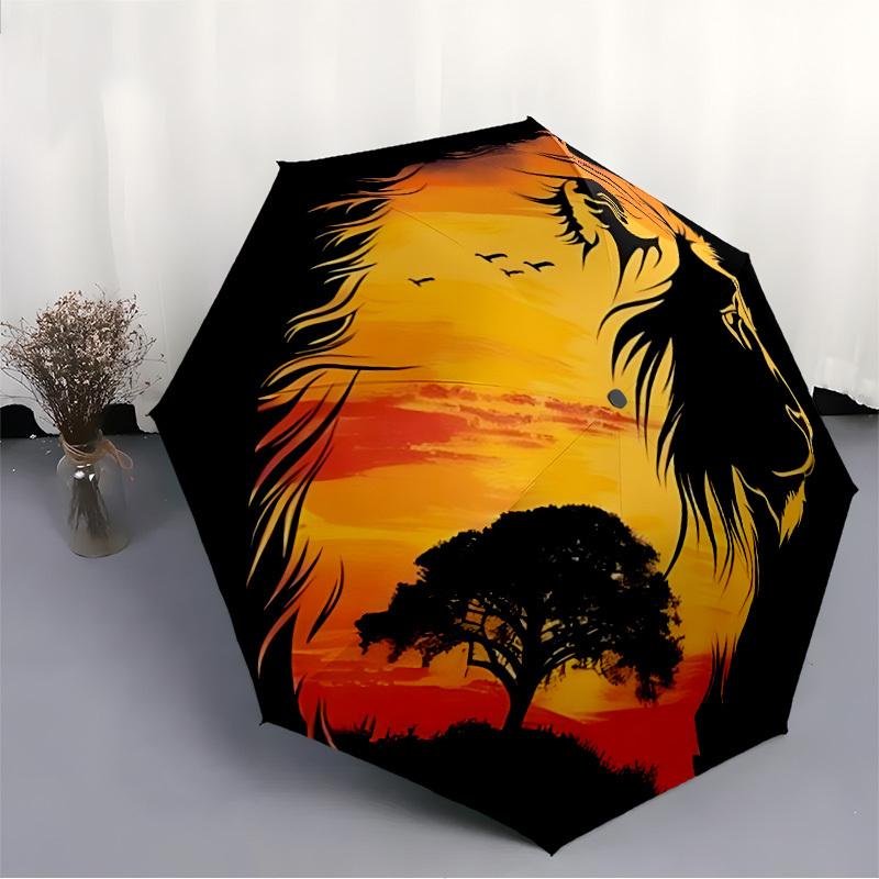 1pc Lion Safari Automatic Folding Umbrella - 8-Rib Compact Travel Umbrella Durable & Portable for Outdoor Use, Perfect Gift for Birthdays128