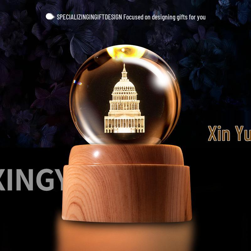 Creative Rotating Crystal Ball Night Light: Decorative Craft for Bedroom Atmosphere and Festive Gift.