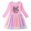Korean Style Kids' Spring-Autumn Dress: Long Sleeve, Rainbow Star Sequins, Mesh Pleated Princess Design
