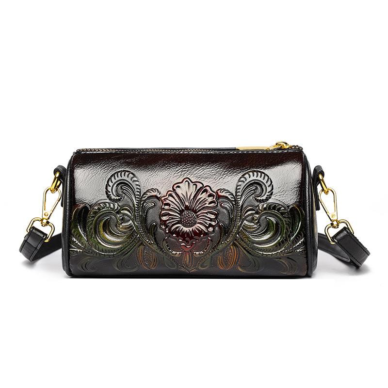 Premium Textur Etnisk Hinkväska med Stor Kapacitet - Präglad Crossbody-väska för Pendling och Vardagsbruk