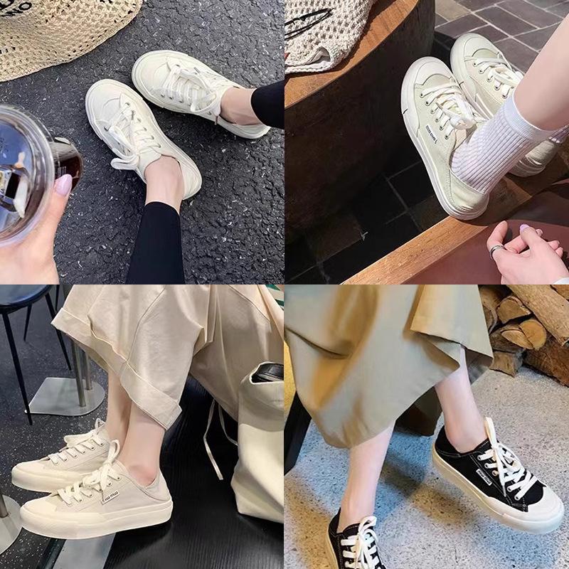 Grape mother studiolee~ 2025 new autumn small round head can be stepped on heel lace-up low-top casual style canvas shoes women
