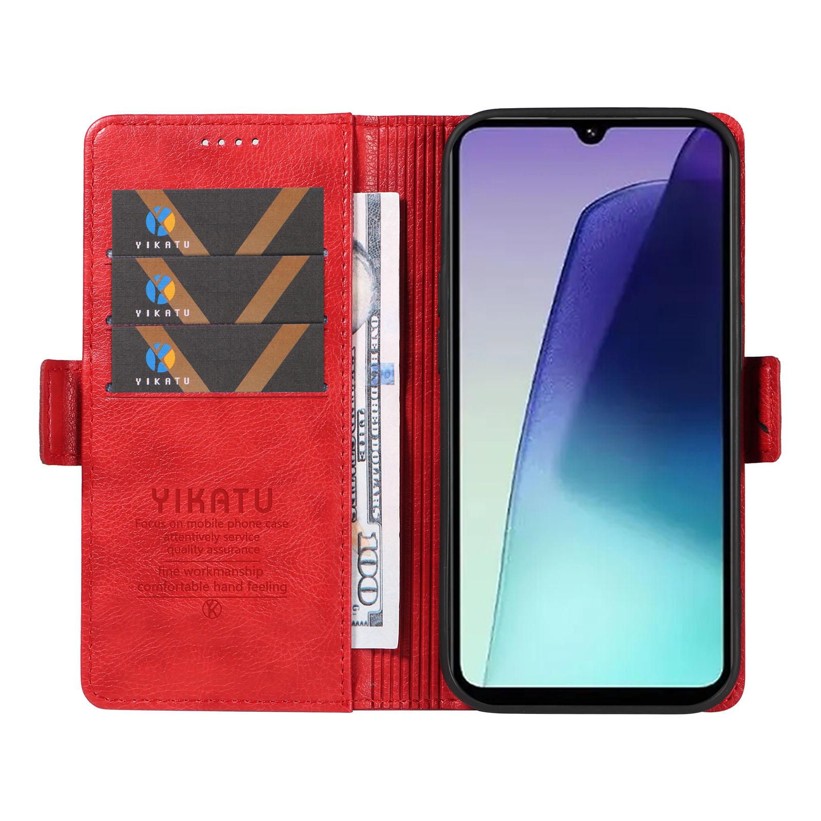 

YIKATU YK-007 For Xiaomi Poco C75 4G/Redmi 14R 5G/14C 4G Case Side Buckle PU Leather Phone Cover Litchi Texture Red