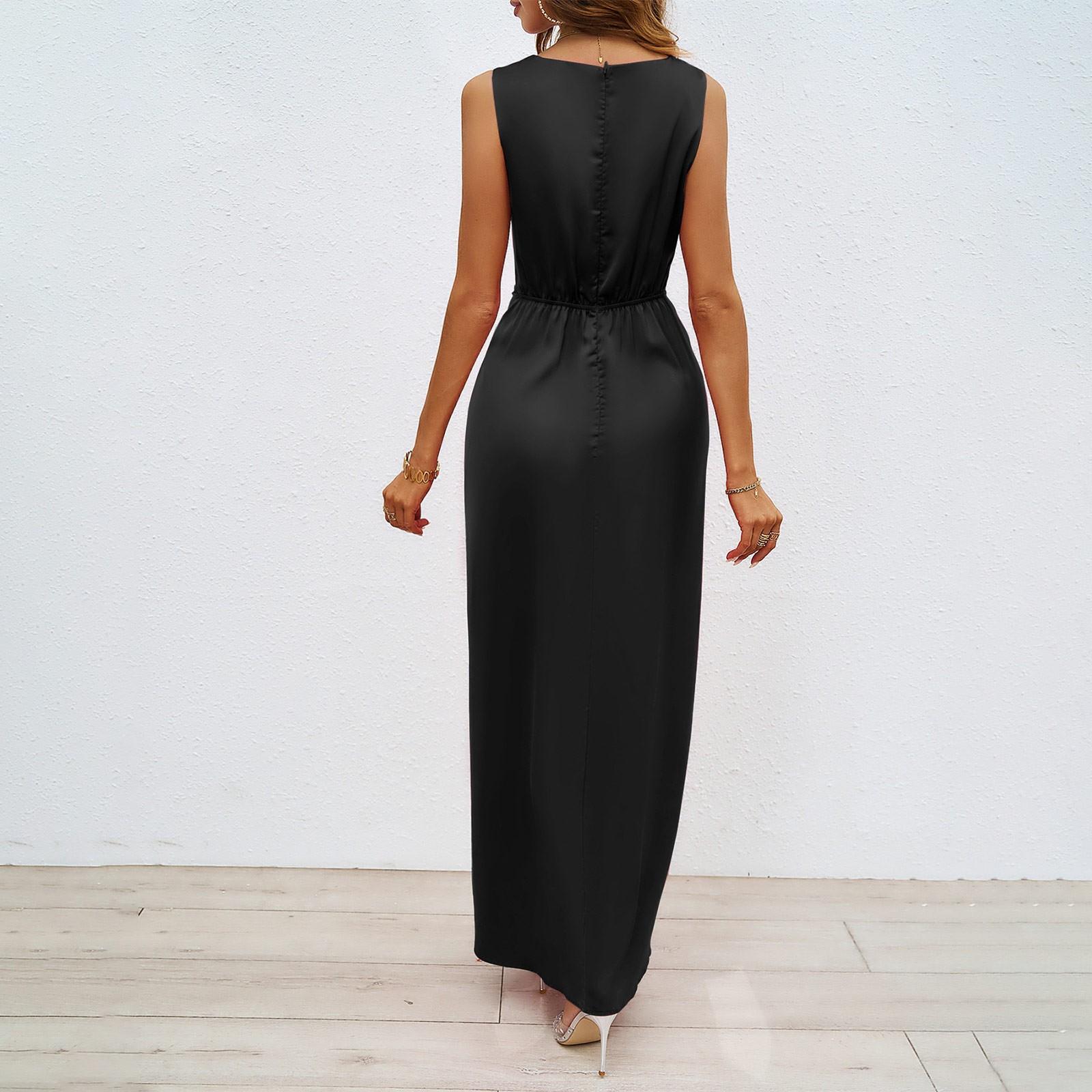 Женская мода Элегантные тонкие платья без рукавов с v-образным вырезом и разрезом XL — фото 4