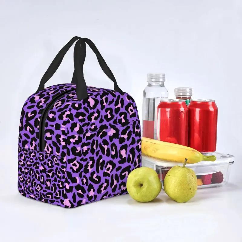 Purple And Pink Leopard Seamless Thermal Insulated Lunch Bag Animal Cheetah Resuable Lunch Container for School Food Box