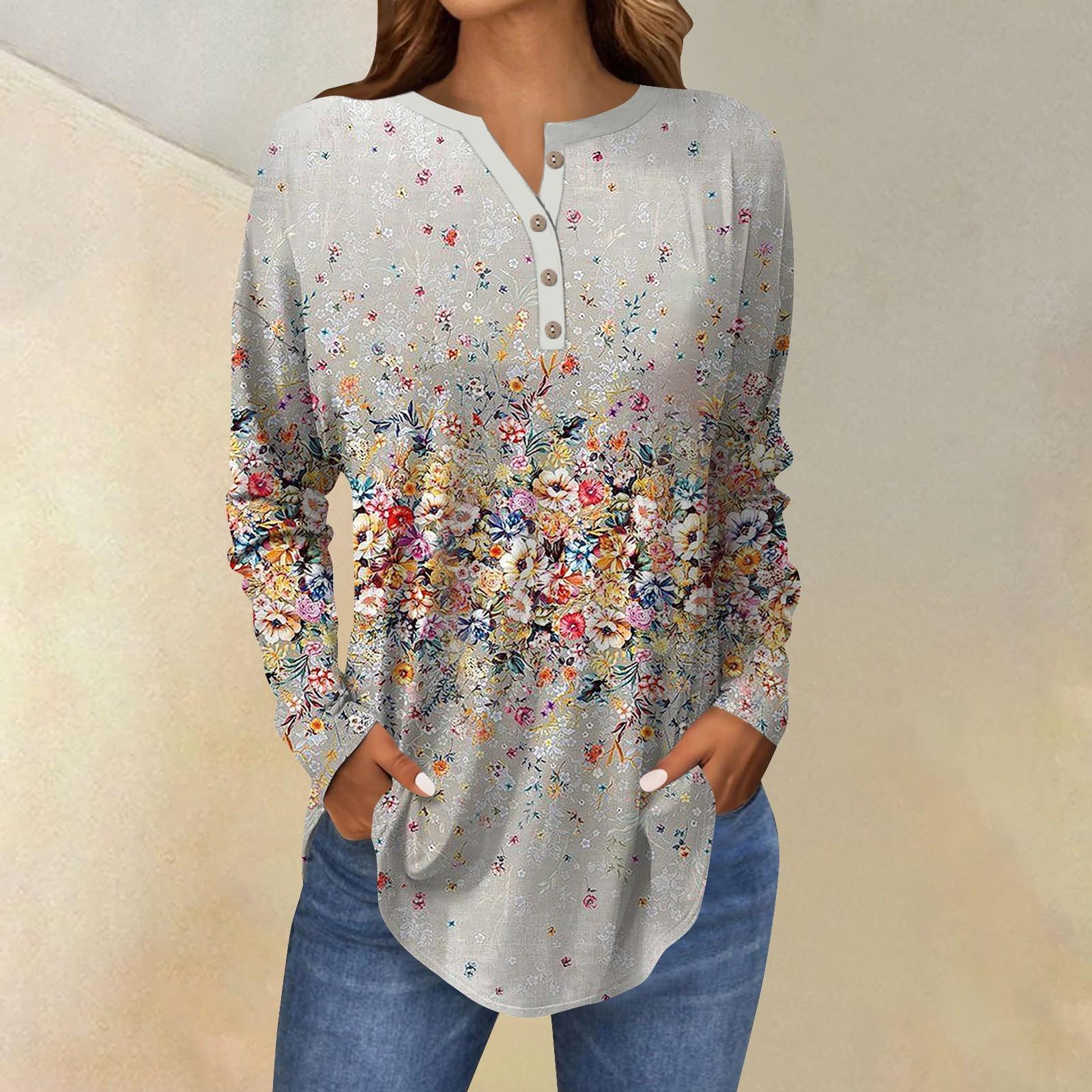 

Футболки для женщин, осенние повседневные рубашки с длинным рукавом на пуговицах, толстовки с винтажным графическим принтом, топ-пуловер XXXL