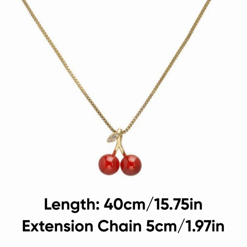 Cute Red Cherry Cherry Pendant Necklace Golden Chain Jewery Accessories Fruit Chain Necklace Necklace Jewery Party