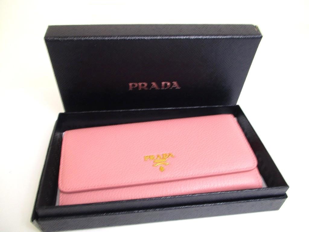 Authentic PRADA Pink and Gray Deer Leather Bifold Long Flap Wallet #a636  Refurbished