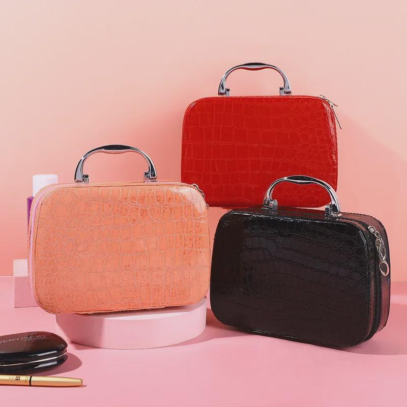 Velkokapacitní kosmetická taška s kamenným vzorem v korejském stylu se zrcátkem