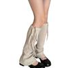 Women Ribbed Knitted Leg Sleeves with Ties Drawstring for Winter Warmth Vertical Striped Leg Warmers Footless Boot Socks
