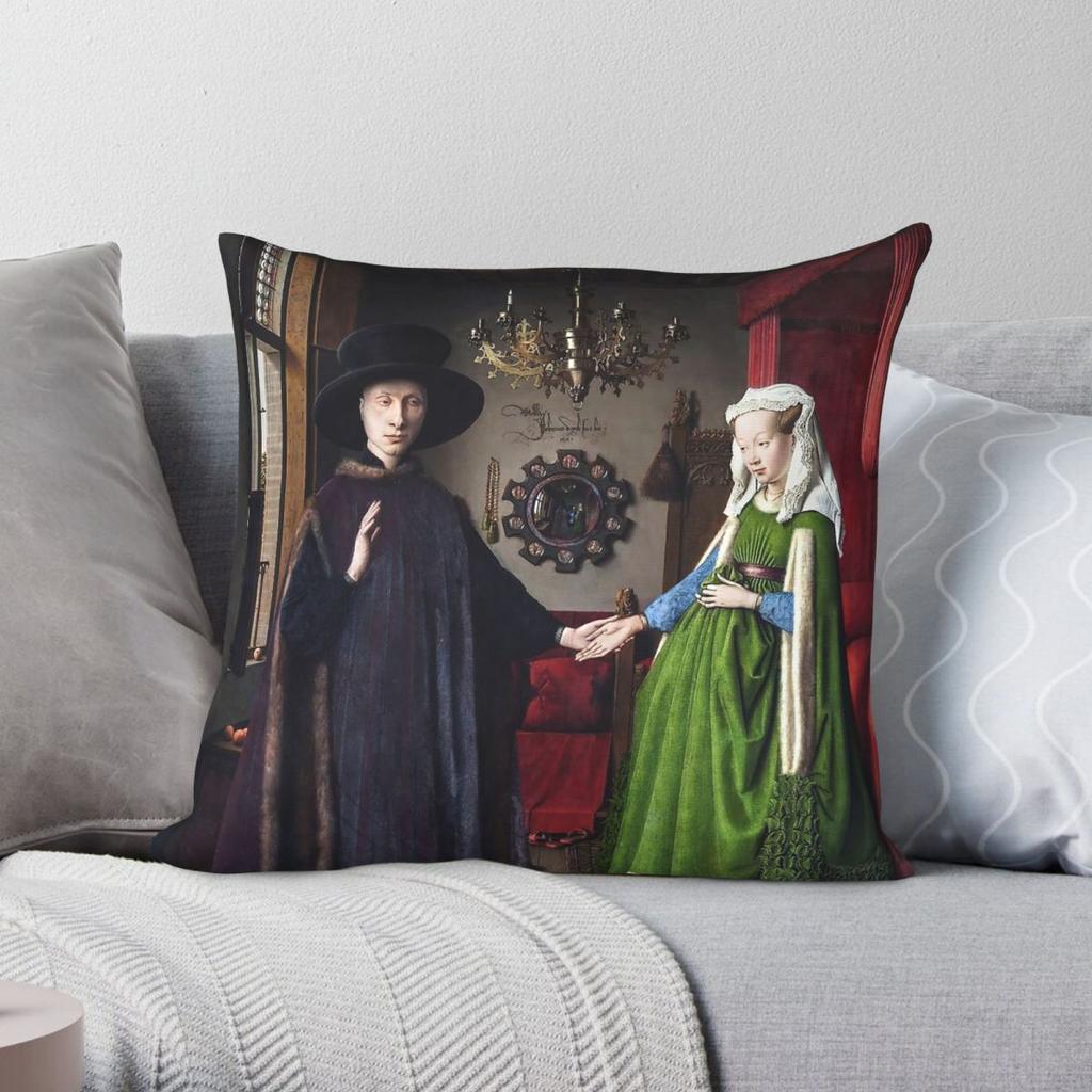 Arnolfini Portret Jan Van Eyck Kussensloop Polyester Linnen Fluweel Creatief Rits Decor Kussensloop Bank Kussenhoes Groothandel