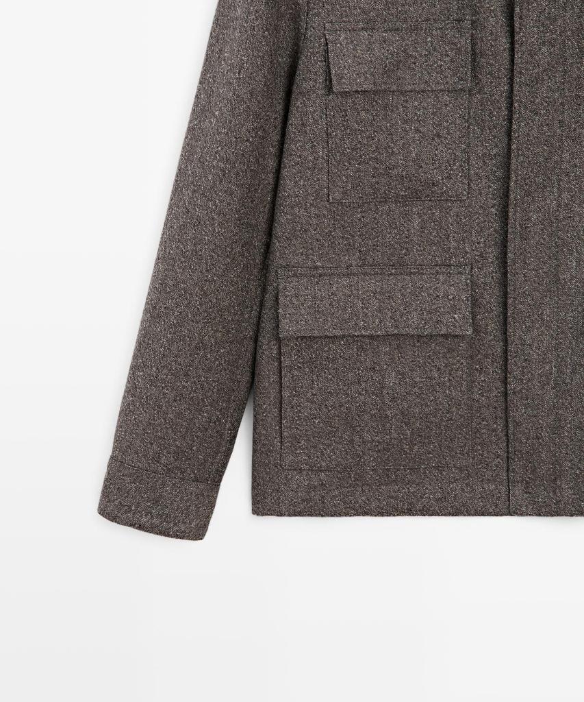 Massimo Dutti Herringbone Wool Blend Cardigan