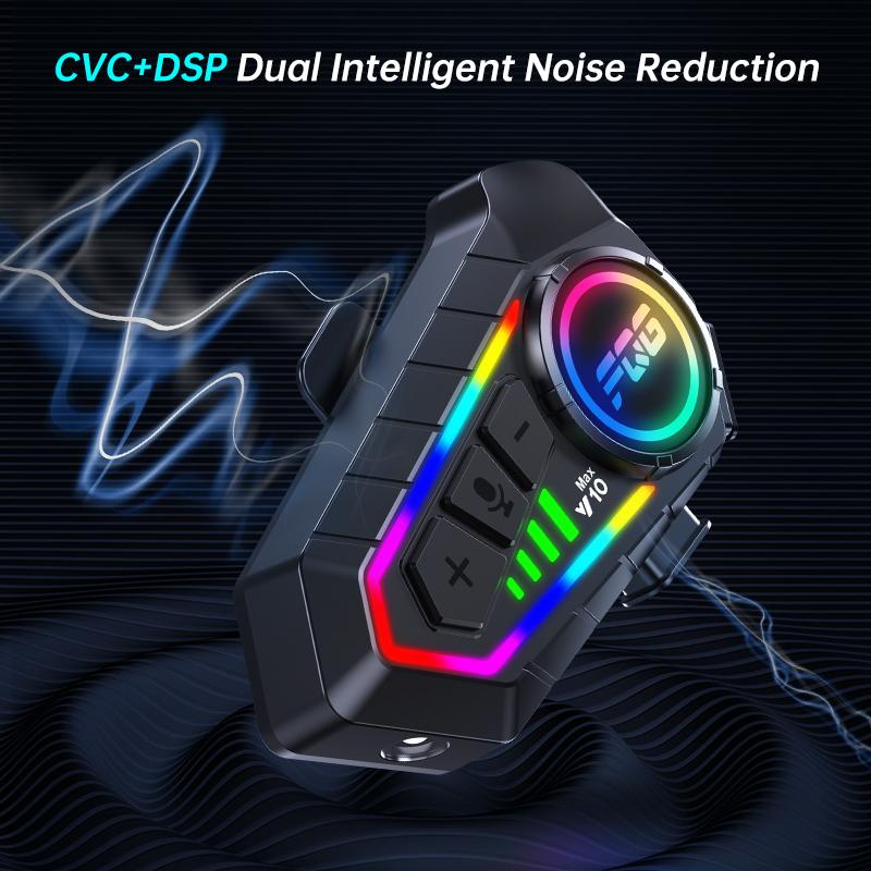 KEBIDUMEI Bluetooth 6.0 Motorcycle Intercom Helmet Headset with RGB Ambient Light Noise Reduction Earphone Wireless Interphone