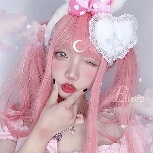 Eileen HAIR Cute Pink Wig, Semi-Long, Full Wig for Women, Straight, Natural, Harajuku Style, Popular, Slimming Effect, Includes Net, Free Shipping