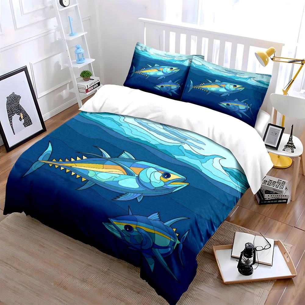 Colorful tuna fish motif. Bedding sets Duvet cover sets Duvet covers Pillowcases(1*Duvet Cover 2*Pillowcases without duvet insert)