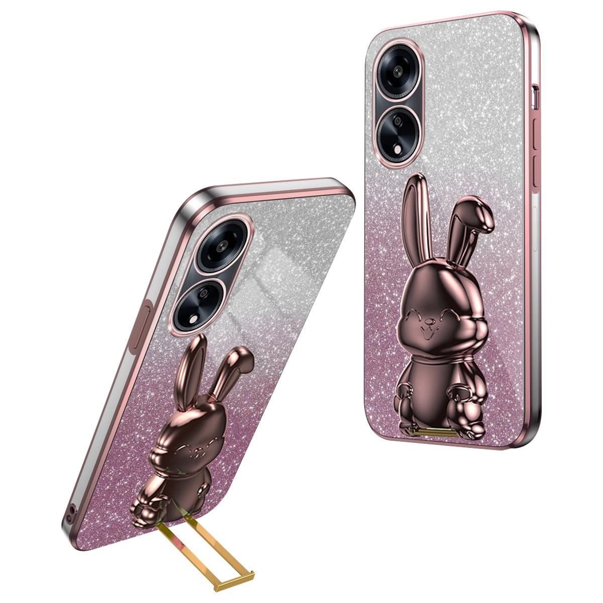 

For Oppo A1 5G/A98 5G/F23 5G/A58 4G Cellphone Case Rabbit Design PC+TPU Kickstand Cover Pink