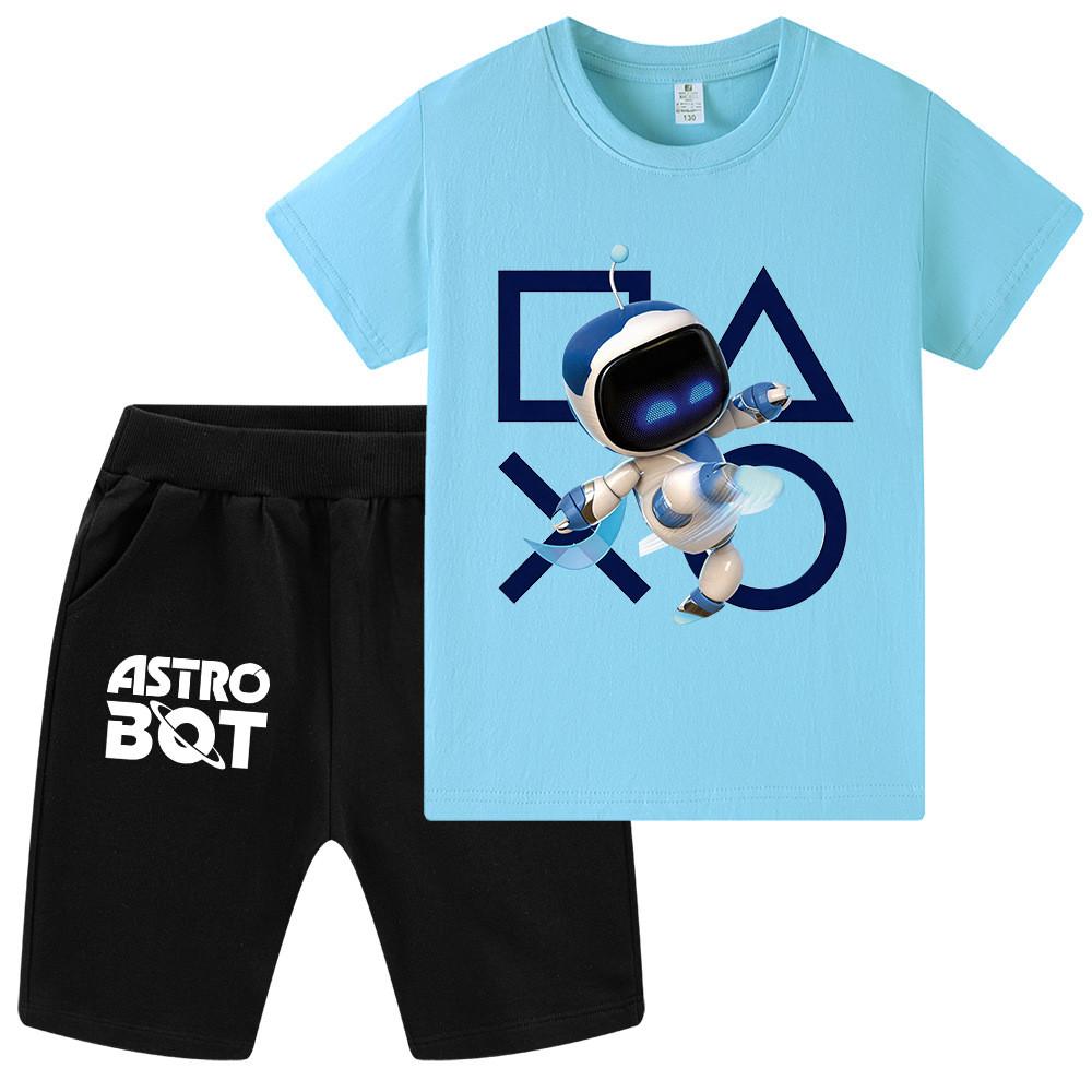 WA1338 Kids Boys Girls Astro Bot Print Short Sleeves T-shirt Shorts Clothes Sets