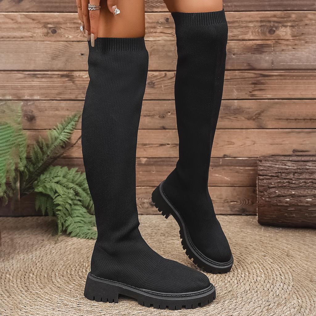 Women Trendy Fashionable Knee-high Sock Boots 2025 New Large Size Shoes Women Comfortable Platform Ankle Boots Zapatos De Mujer