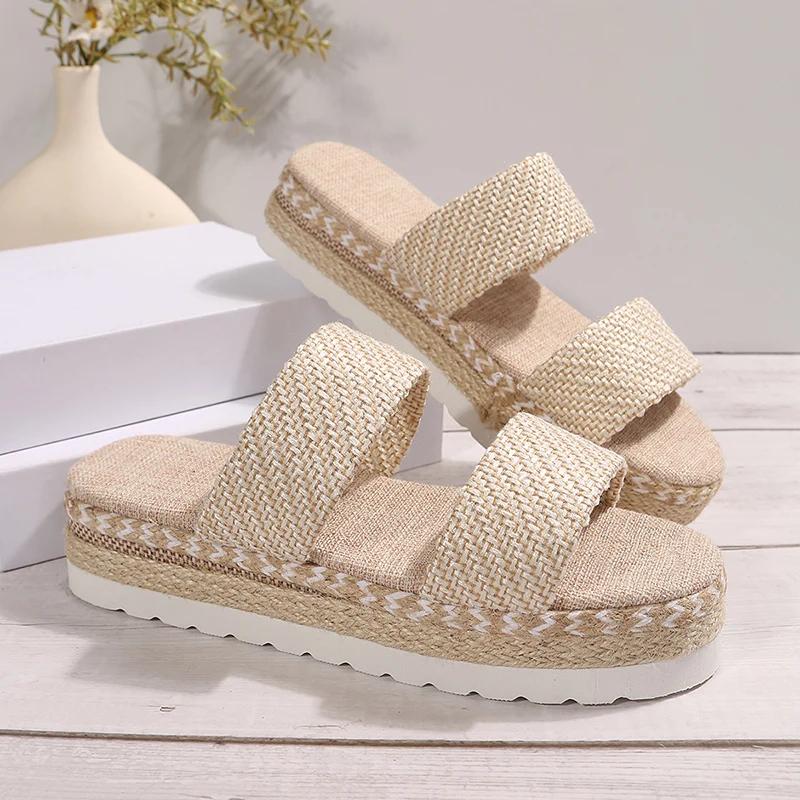 Espadrilles Bottom Platform Sandals Women Summer Fashion Weaving Thick Sole Slippers Woman Non Slip Comfort Sandalias Mujer 2025