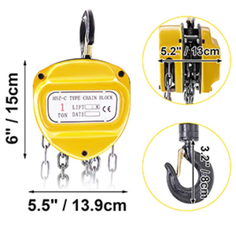 1/2T Chain Hoist Anti-Rust Manual Chain Block 10/20FT 3m/6m with Two Hooks for Lifting Pulling Dragging Construction