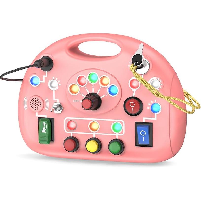 Montessori Busy Board, Busy Board with LED Light for Toddlers 2-4 Year Old, Baby Sensory Board Toddler Travel Toys for Kids My Preschool Busy Book