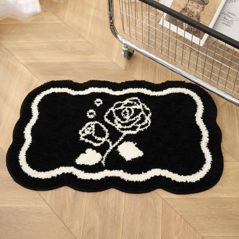 Ins Style Black White Bathroom Absorbent Rug Thick Fluffy Non Slip Bath Mat