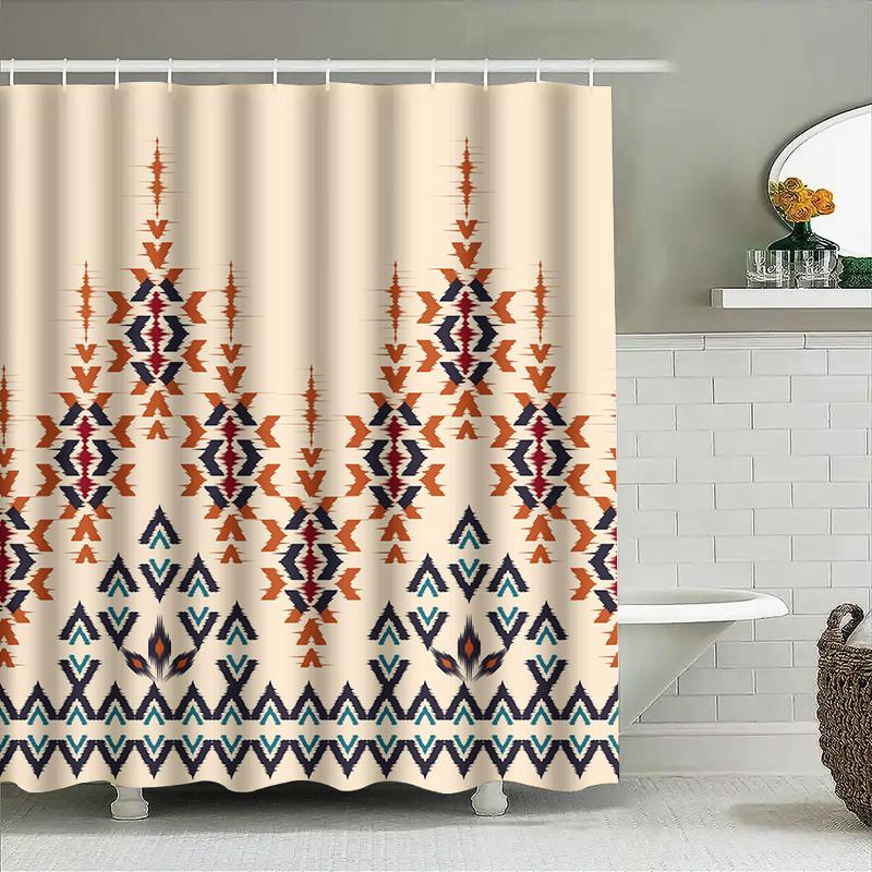 Modern Boho Geometric Pattern Shower Curtain For Bathroom Decor Orange Red Black Blue White Washable Waterproof Fabric (180X240C