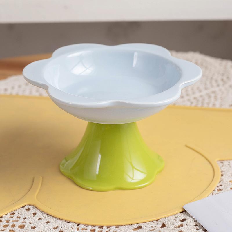 Cerâmica com Pé Alto Tigela Prato para Flores Gato Evita Tombamento Tigela para Comida de Gato Prato para Água Protegendo a Coluna Cervical Tigela para Animais de Estimação