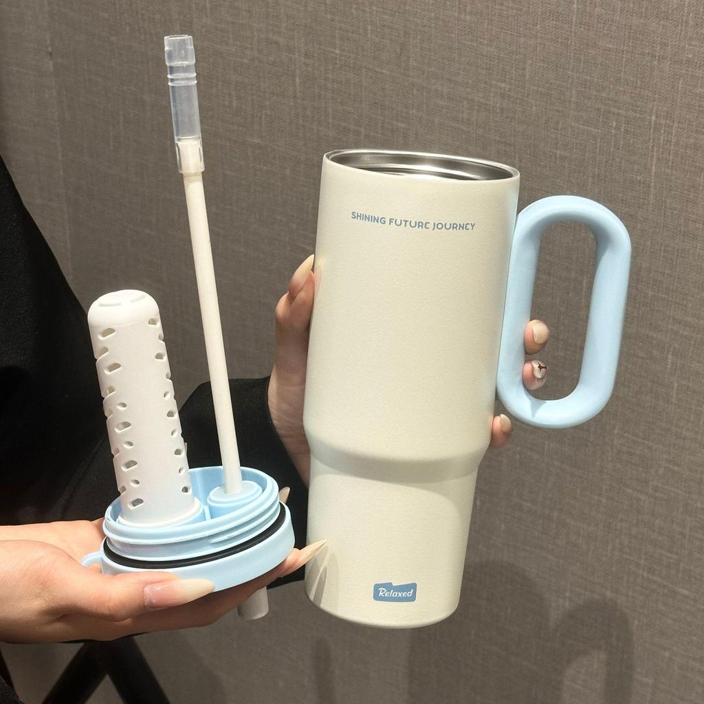 316 Stainless Steel Insulated Water Cup with Straw, Large Capacity, Handle, Portable Tea Container for Outdoor/Car Use