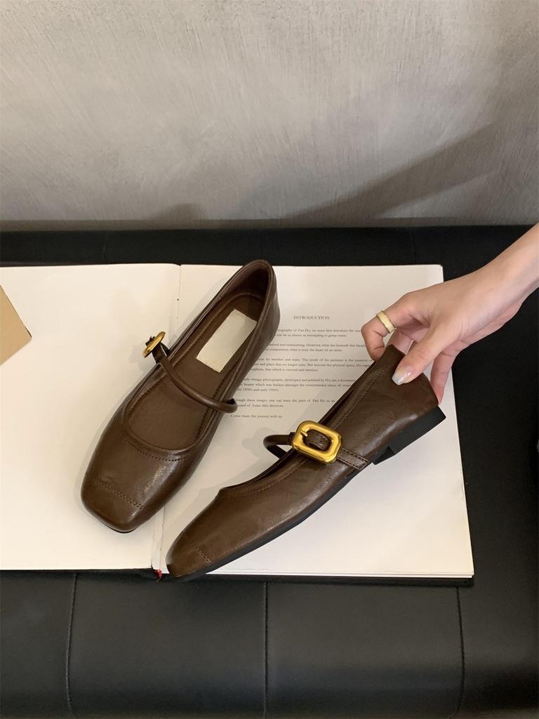 Silver light-mouth single shoes women's spring and autumn new retro small leather shoes soft flat Mary Jane grandma shoes