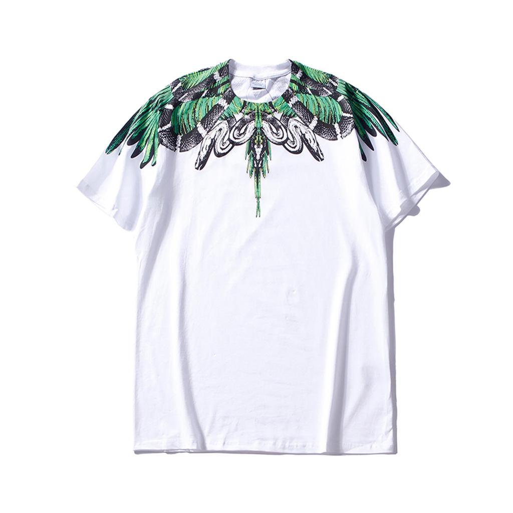 Marcelo Classic Phantom Wings Short Sleeve T-Shirt with Colorful Feathers and Lightning Design