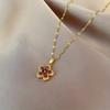 A Stylish Necklace Featuring a Five-Petal Flower Design Made of Stainless Steel, Available in a Vibrant Red Color, Suitable for Both Men And Women