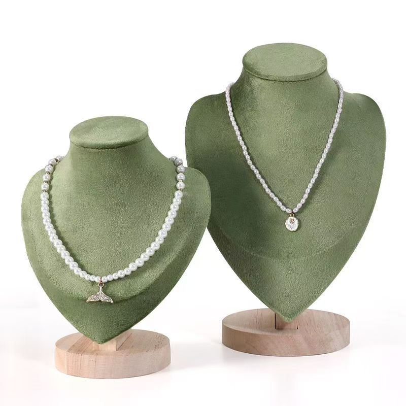Elegant Velvet Necklace Display Stand With Wood Base Mannequin Bust Pendant Bracelet Jewelry Storage Rack Counter Showcase Props