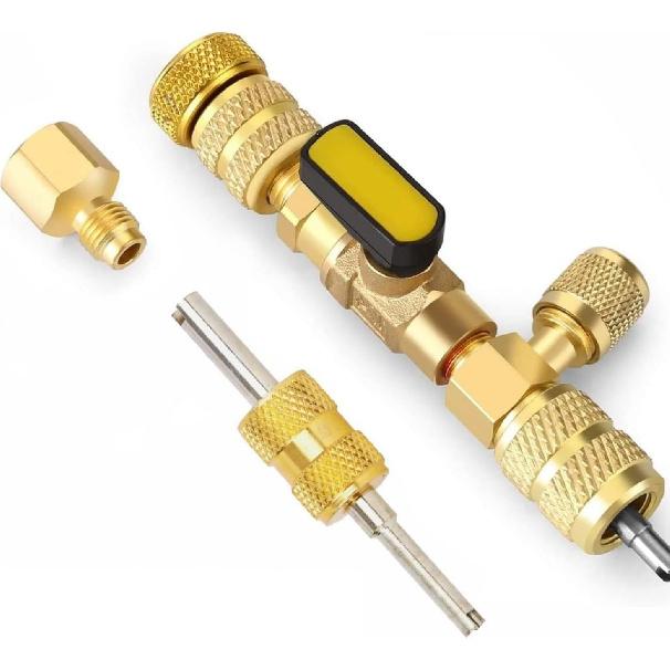 R410A R22 AC Valve Core Remover Installer Tool, Valve Core Remover, Dual Size 1/4"-5/16" Port HVAC Valve Core Removal Installer for Refrigeration Air