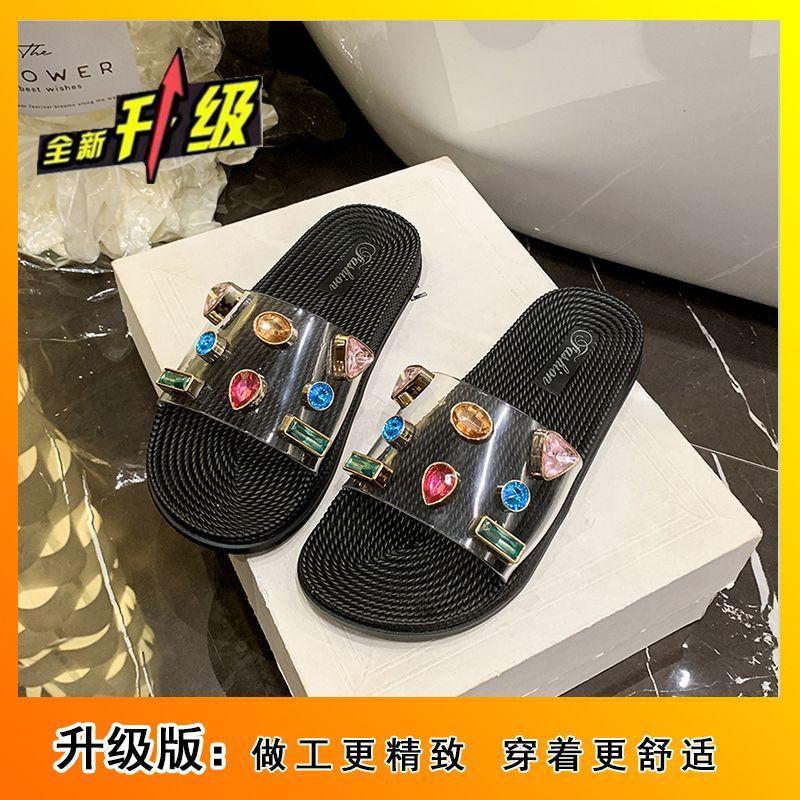 Versatile fashion women transparent Internet celebrity thick bottom cool slippers Internet celebrity rhinestone slippers wear 2025 summer and autumn 
