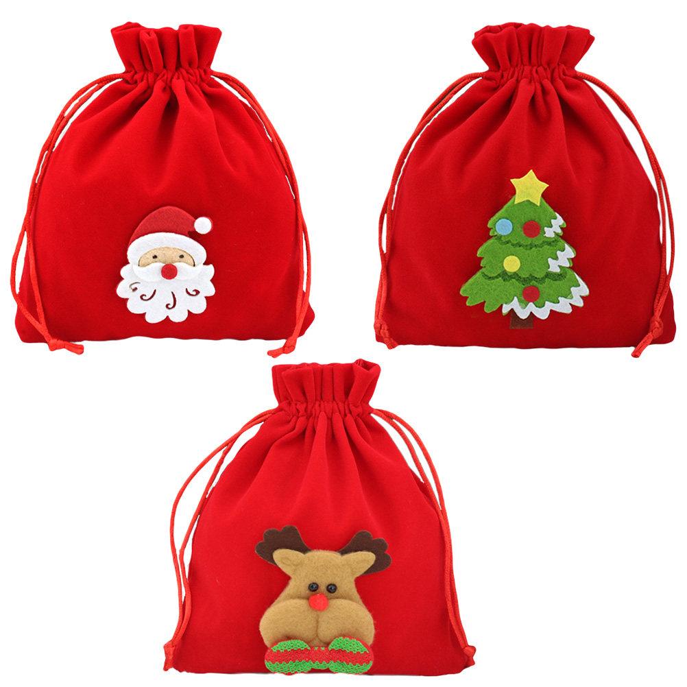 3Pcs Printed Drawstring Candy Bags Christmas Gift Bags for Party Holiday Jewelry Fruits Candies Premium Sturdy