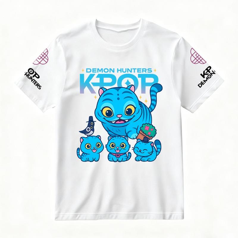 Summer Women's T-Shirt with KPop Demon Hunters Cute Cat Print Trendy Streetwear for Casual Daily & Festival Versatile Looks Y2k