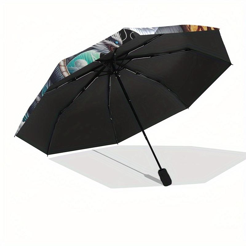 Yin Yang Dragon Phoenix Circular Art PrintUmbrella, Portable 3-Fold Compact Umbrella for Men & Women Gift