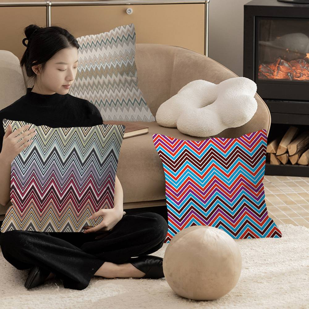 Fine Glasses Unisex Geometric Zig Zag Wave Cushion Cover Polyester Sofa Cushions Decorative Throw Pillows Home Decoration Pillowcover
