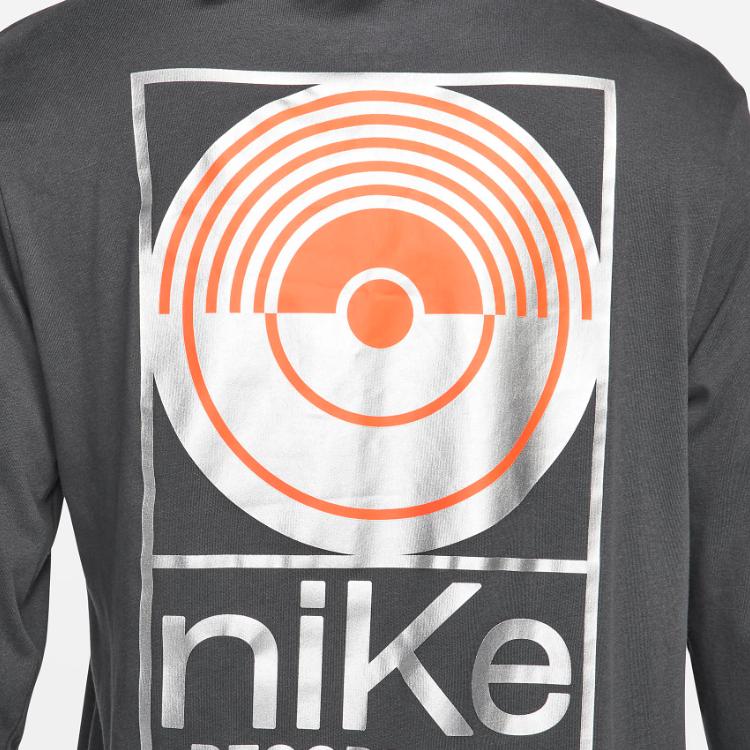 Nike Letter Pattern Printed Loose Round Neck Long Sleeve T-Shirt Men Tops Coal-Gray FQ3879-060