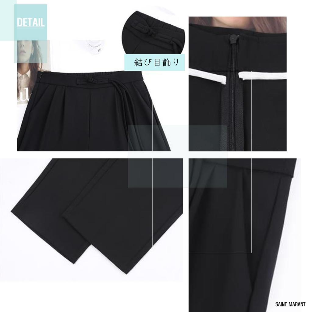SAINT MARANT SL2420 Fashion Casual Banded Wide Leg Casual Pants with High Long Office Four Seasons Women's Belt, Waist, Black, Slacks, Suit, Stylish,