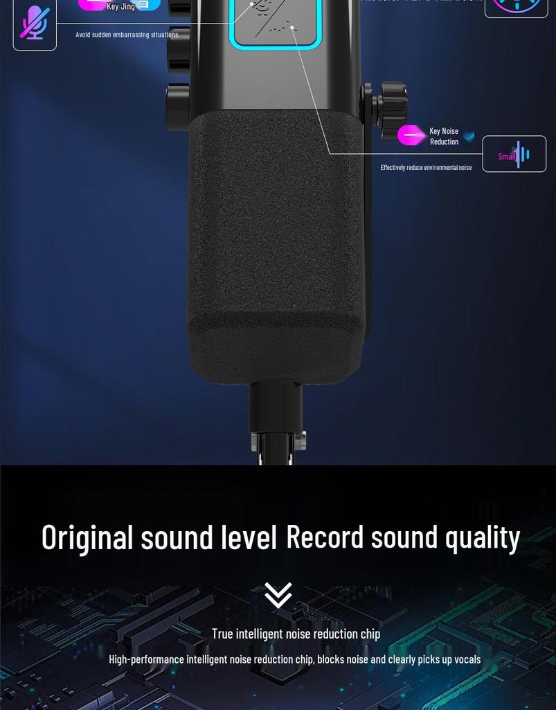 USB RGB Live Streaming Microphone with Noise Reduction and Plug-and-Play, HD Sound, Driver-Free