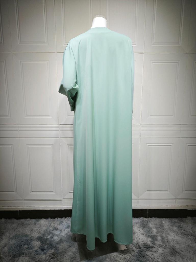 MQ214 Spitzen-Patchwork Langer Mantel - Bescheidene Abaya Robe für Muslimische Mode