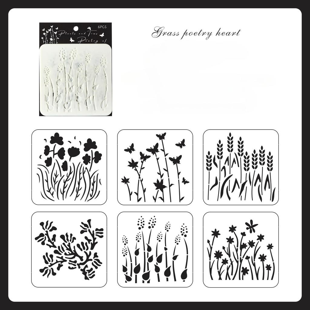 Lot de 6 pochoirs floraux et papillons pour scrapbooking, petits pochoirs créatifs pour décoration murale, pour peinture et décoration