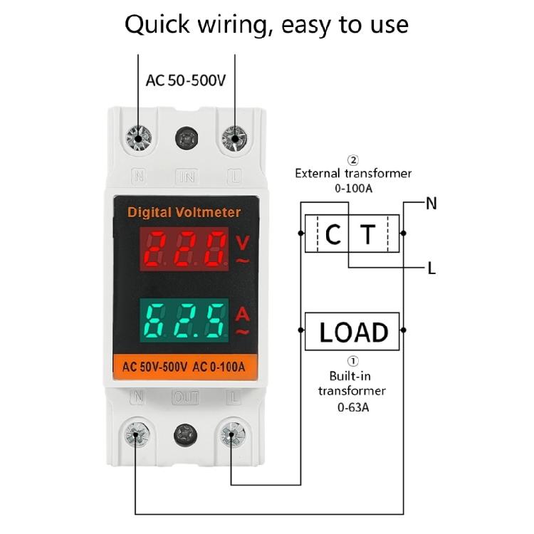 Rail Mount Voltages & Current Meter with High Brightness LED Power Consumption Analyzers Device for Clear Readings